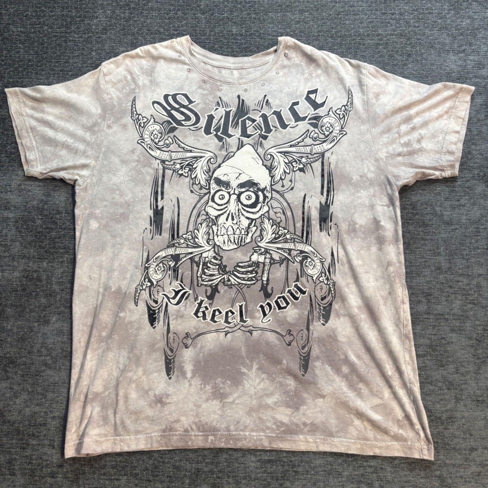 Jeff Dunham Achmed Silence I Keel You Grey Tie Dye Graphic T-Shirt Mens XXL Y2K